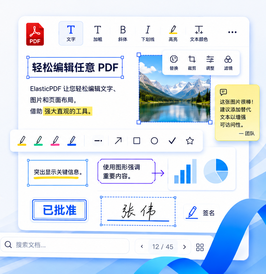 ElasticPDF 中文编辑器功能界面