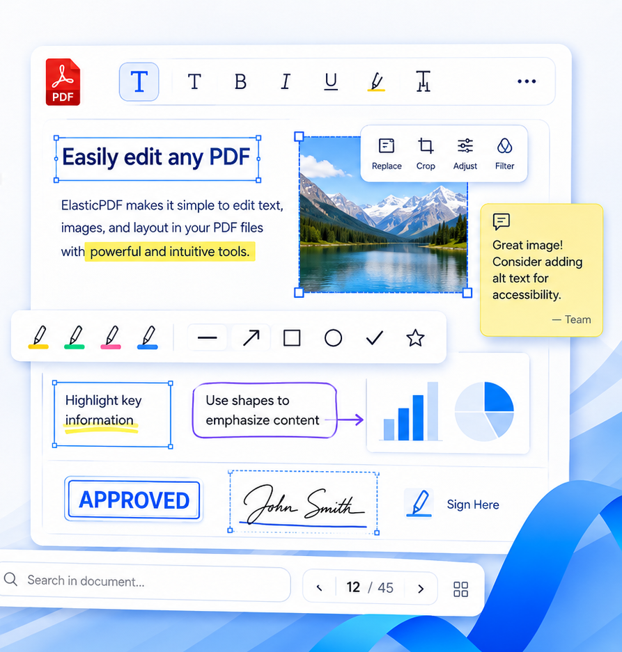 ElasticPDF editor workspace